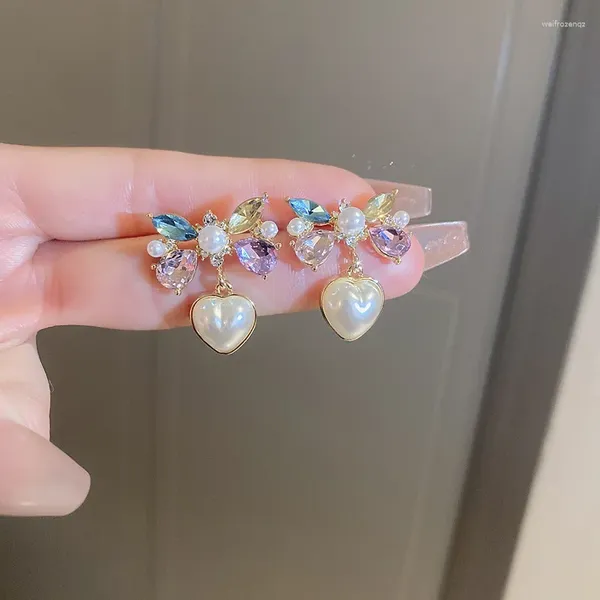 Boucles d'oreilles pendantes Lovelink doux mignon coloré strass nœud irrégulier clou baroque coeur perle boucle d'oreille pour femmes filles accessoire fin