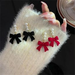 Boucles d'oreilles en peluche Belle boucle d'oreille perle de nœud pour femme elegante velours bowknot géométrique gouttes d'oreille de mariage danglers bijoux de mode fille