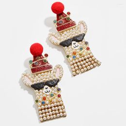 Bengelen oorbellen heerlijk kerst schaapvormige oorbel parel cartoon strass druppel voor vrouwen meisjes feestjaar sieraden geschenken