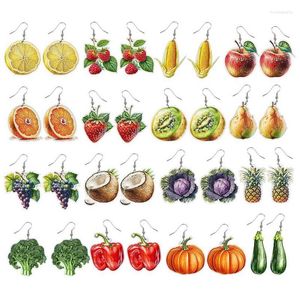 Dangle Boucles D'oreilles Belle Légumes Simulés Fruits Acrylique Fraise Citron Raisin Noix De Coco Kiwi Ananas Citrouille Maïs Bijoux Pour Femmes