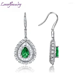 Boucles d'oreilles pendantes LOVERJEWELRY pour femmes, poire 5x7mm, pierres précieuses vertes, diamants blancs, véritable émeraude, or 18 carats