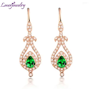 Boucles d'oreilles en peluche loverjewelry réel 14kt jaune vert tsavorite drop oreille fabriqué en diamants de gemmes naturels pour femmes