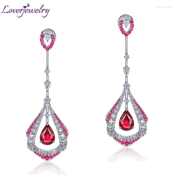 Boucles d'oreilles pendantes pour femmes, bijoux fins de fête, en or rubis 18kt Au750, taille poire blanche avec diamants 1,30 ct, goutte d'eau