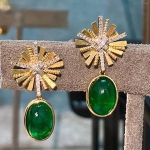 Boucles d'oreilles pendantes pour femmes, bijoux en or massif 18 carats, émeraude verte naturelle, 4,68 ct, pierres précieuses, diamants, goutte fine, LR2023