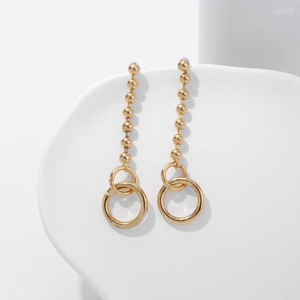 Boucles d'oreilles pendantes LsureY Ins, petite chaîne de perles, Double cercle, conception en métal, sens de haute qualité, vente en gros