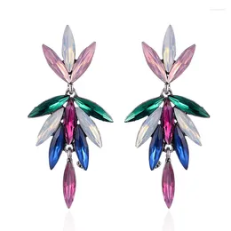 Boucles d'oreilles pendantes LUBOV feuilles de cristal colorées strass incrusté tendance goutte personnalité déclaration bijoux de fête pour femmes