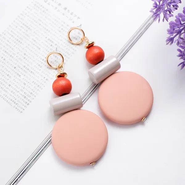 Boucles d'oreilles pendantes LUBOV Style coréen pour femmes, cylindre de perles en bois, Piercing géométrique rond pour joli cadeau, bijoux pour filles