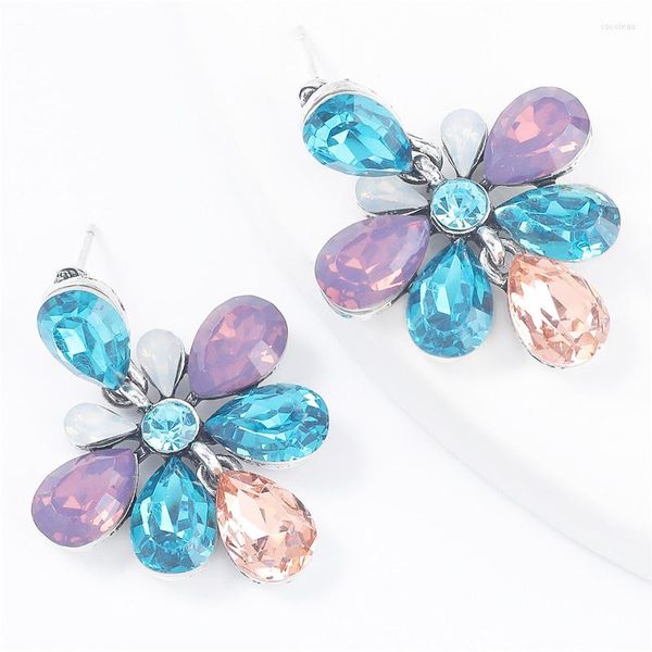 Pendientes colgantes LUBOV Vintage estilo Punk moda flor gota cristal dorado Diamante mujeres regalos para niñas