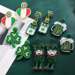 Dangle Oorbellen Lucky Heart Shamrock Bierglas Leprechaun Drop Handgemaakte Kralen Groene Oorbel Voor Vrouwen St Patricks Day Sieraden Cadeau