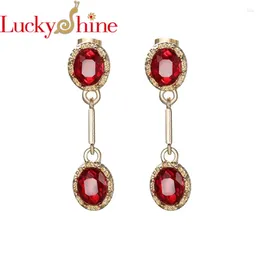 Pendientes colgantes Luckyshine Fashion Classic Long Párrafo Red Cz Circón Charm Errngs Rose Gold Color para mujeres 2024