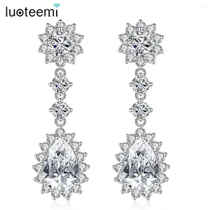 Pendientes colgantes luoteemi joyería de fiesta cúbica cúbica bling cz caída anillo de orejas accesorios de moda nupciales joyas para mujeres