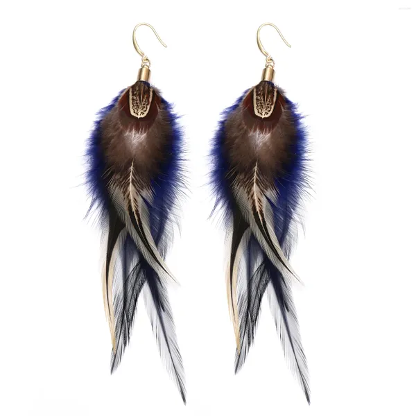 Boucles d'oreilles pendantes Lureme Style bohème plumes de faisan multicolores pour femmes filles grandes boucles d'oreilles en plumes (er006405-3)