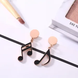 Boucles d'oreilles pendantes LUXSHINE en acier inoxydable Note de musique boucle d'oreille pour femmes noir Rose or couleur vente en gros Aretes 2024 Accesorios Mujer