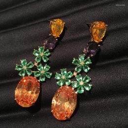 Dangle Boucles D'oreilles Luxueux Rétro Boho Cristal Pétale Gland Long Avec Des Motifs Esthétique De Luxe Femme Bijoux Coloré Jaune Cadeau