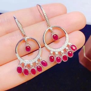 Boucles d'oreilles pendantes en argent naturel 925, pendentif luxueux en rubis, pour soirée, bijoux de mariage, cadeau d'anniversaire pour fille