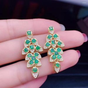 Pendientes colgantes de lujo con borlas de hojas, piedras preciosas de gota de esmeralda verde Natural, joyería de regalo de fiesta femenina de plata 925