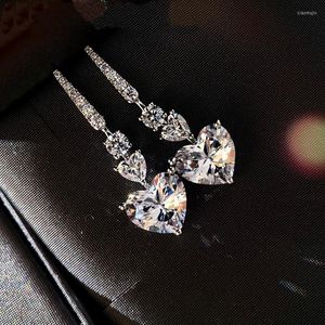 Dangle Oorbellen Luxe 3ct Moissanite White Gold Filled Earring Hart Sieraden Lab Dimaond Party Wedding Drop Voor Vrouwen