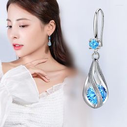 Dange oorbellen Luxe 925 Sterling Silver Elegant Blue Crystal Earring For Women Fashion Designer sieraden feestje Wedding Betrokkenheid Holiday