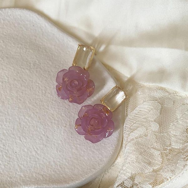 Boucles d'oreilles pendantes pâte de haricot de luxe fleur de camélia rose pour les femmes été élégant sens avancé bijoux de fête
