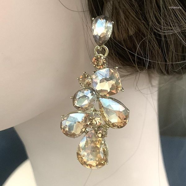 Pendientes colgantes de lujo Big Crystal Drop Wedding Fashion Jewelry for Women Regalo Champagne Color