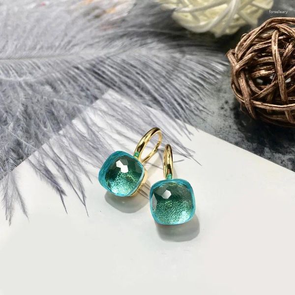 Boucles d'oreilles pendantes de luxe en cristal Transparent pour femmes, crochet d'oreille, Cube de bonbons, pierres carrées colorées pour femmes, 18KGP