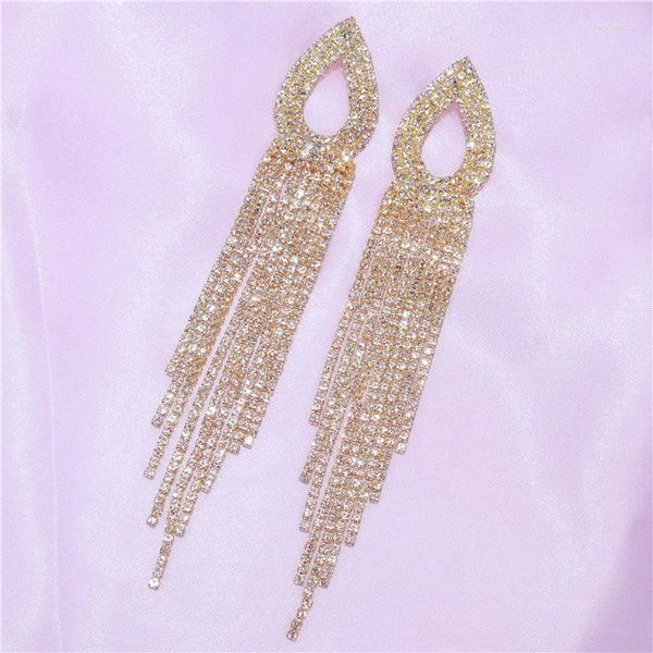 Pendientes colgantes de cristal de lujo para mujer, borla larga, gota de diamantes de imitación, joyería de boda nupcial de moda romántica exquisita