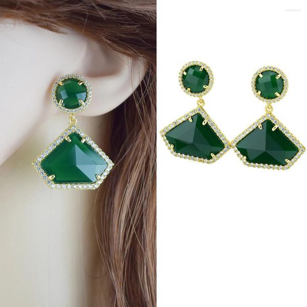 Boucles d'oreilles en peluche de luxe en zircon cubique pour les femmes pour les femmes de bijoux de mariage en cristal vert naturel