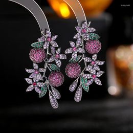 Boucles d'oreilles pendantes luxe exagéré rétro tempérament fleur fruit série haut de gamme cerise cadeau pour petite amie