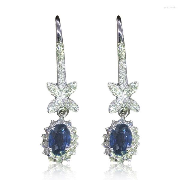 Pendientes colgantes de moda de lujo azul circón corte ovalado CZ gota de piedra para mujer Color plata joyería banquete fiesta regalo