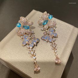 Dange oorbellen luxe moderonde drop Koreaans voor vrouwen Big Butterfly Gold Cubic Zirkon Earring 2022 sieraden