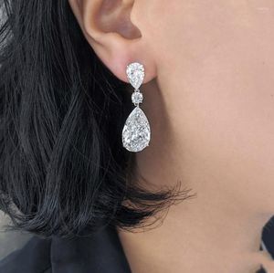 Dangle Oorbellen Luxe Vrouwelijke Grote Waterdruppel Diamant Vintage 925 Zilveren Bruiloft Voor Vrouwen Witte Topaas Steen Dubbele