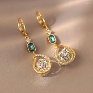 Boucles d'oreilles pendantes de luxe pour femmes, breloque goutte d'eau bleue, couleur or jaune, tendance, pierre de Zircon, mariage