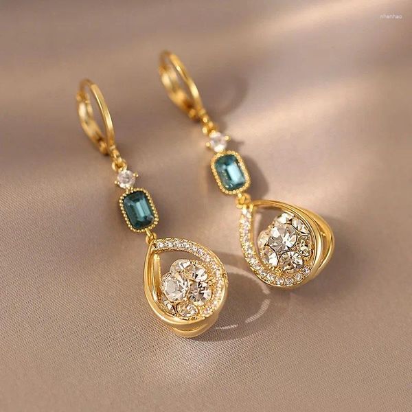 Boucles d'oreilles pendantes de luxe pour femmes, breloque goutte d'eau bleue, couleur or jaune, tendance, pierre de Zircon, mariage