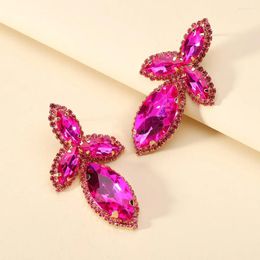 Bengle oorbellen luxe voor vrouwen meisje elegante metalen bladeren fuchsia crystal brincos sieraden ooraccessoires