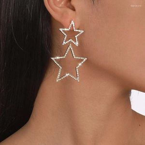 Boucles d'oreilles pendantes de luxe en strass pour femmes, pentagramme, Double couche exagérée, déclaration étoile, bijoux de mariée
