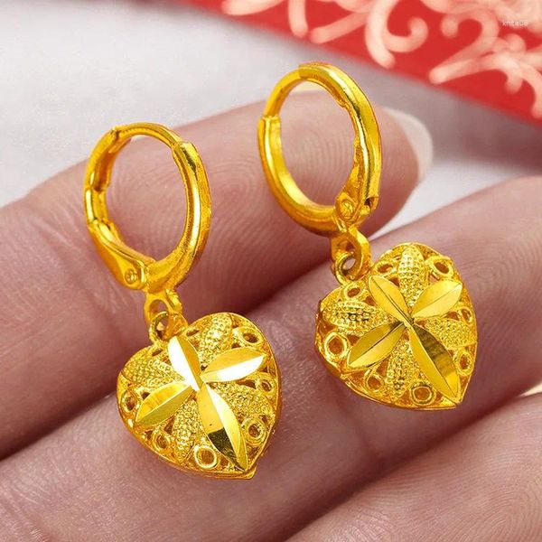 Pendientes colgantes de lujo genuino 18k Color oro amor forma de corazón pendiente largo de gota para mujeres novia boda uso diario joyería regalos