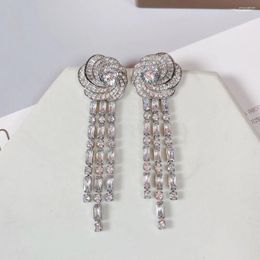 Boucles d'oreilles pendantes de luxe géométrie stéréoscopique fleur gland boucle d'oreille pour mariage fête de fiançailles habiller cubique zircone bijoux femmes A0254