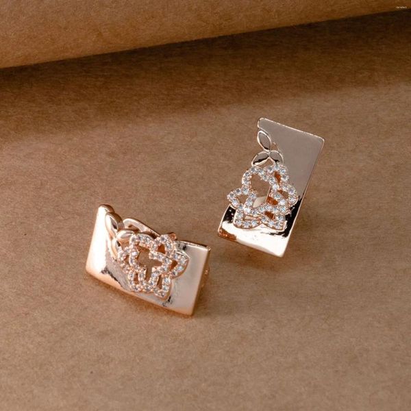 Boucles d'oreilles pendantes de luxe brillant Micro cire incrustée 585 or Rose femmes bijoux de mode carré en forme de fleur de mariage mariée creuse goutte