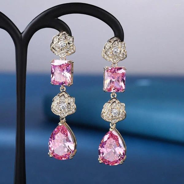 Boucles d'oreilles pendantes bijoux de luxe tendance fleur de camélia goutte élégante rose longue boucle d'oreille cadeau Vintage