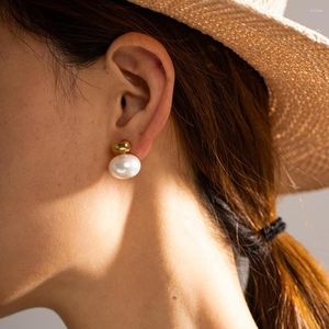 Boucles d'oreilles pendantes de luxe pour femme, perle elliptique, plaqué or 16 carats, en acier inoxydable, géométrique, doux, non irritant, minimaliste, cadeau de bijoux