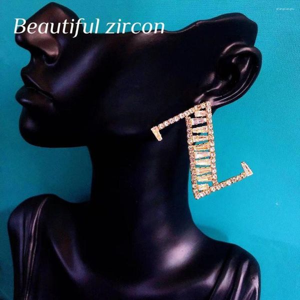 Boucles d'oreilles pendantes luxe lettre Z cubique zircone cristal femmes corée Simple mode strass bijoux fête cadeaux en gros