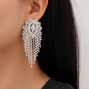 Boucles d'oreilles pendantes de luxe pour femmes, longues pampilles en cristal de verre, alliage strass, frange, accessoires de mariage, 2023