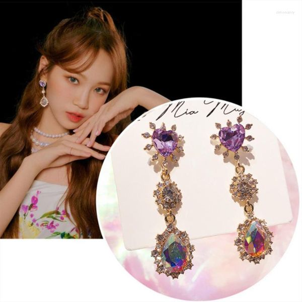Boucles d'oreilles pendantes luxe amour fleur cristal longue étoile avec violet rose vert bleu strass contraste couleur gland