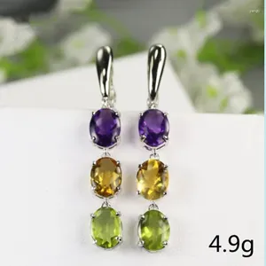 Boucles d'oreilles pendantes de luxe multicolores ovales en pierre de Zircon pour femmes, mode couleur argent, boucles d'oreilles pendantes de mariage, bijoux coréens