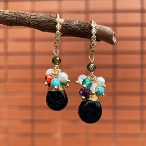 Boucles d'oreilles pendantes de luxe fête goutte pour les femmes pierre naturelle boucle d'oreille bleu grès Bijoux en gros 4UN-E042