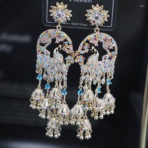Boucles d'oreilles pendantes de luxe pour femmes, cloche à vent paon, Micro pavé, zircone cubique, plaqué or, marque de mariage, glands d'oiseaux