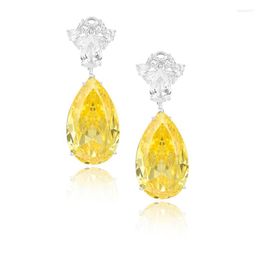 Pendientes colgantes de lujo con forma de pera, diamante amarillo para mujer, 89CT, gota de agua, circonita, gran moda, cristal de noche