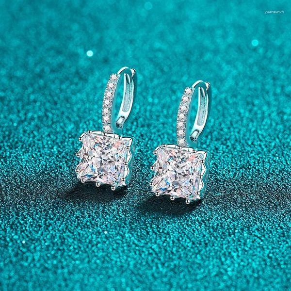 Pendientes colgantes de lujo para mujer, aro de platino cuadrado de princesa, gota de diamante de moissanita de 2/4ct, Pt950, regalo de joyería fina de boda