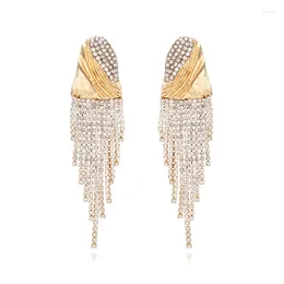 Boucles d'oreilles pendantes de luxe plissées longues pampilles en strass pour femme bijoux décontractés de fête