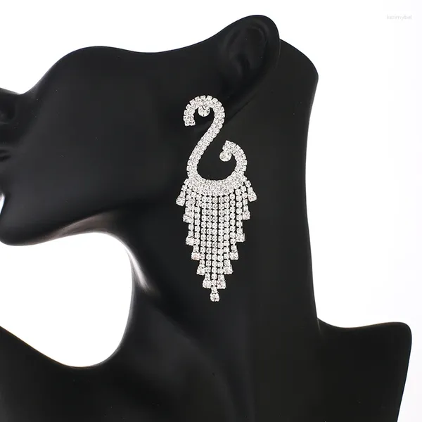 Pendientes colgantes de lujo con diamantes de imitación y borla larga de cristal para mujer, gota colgante para novia, regalos de joyería para boda E747